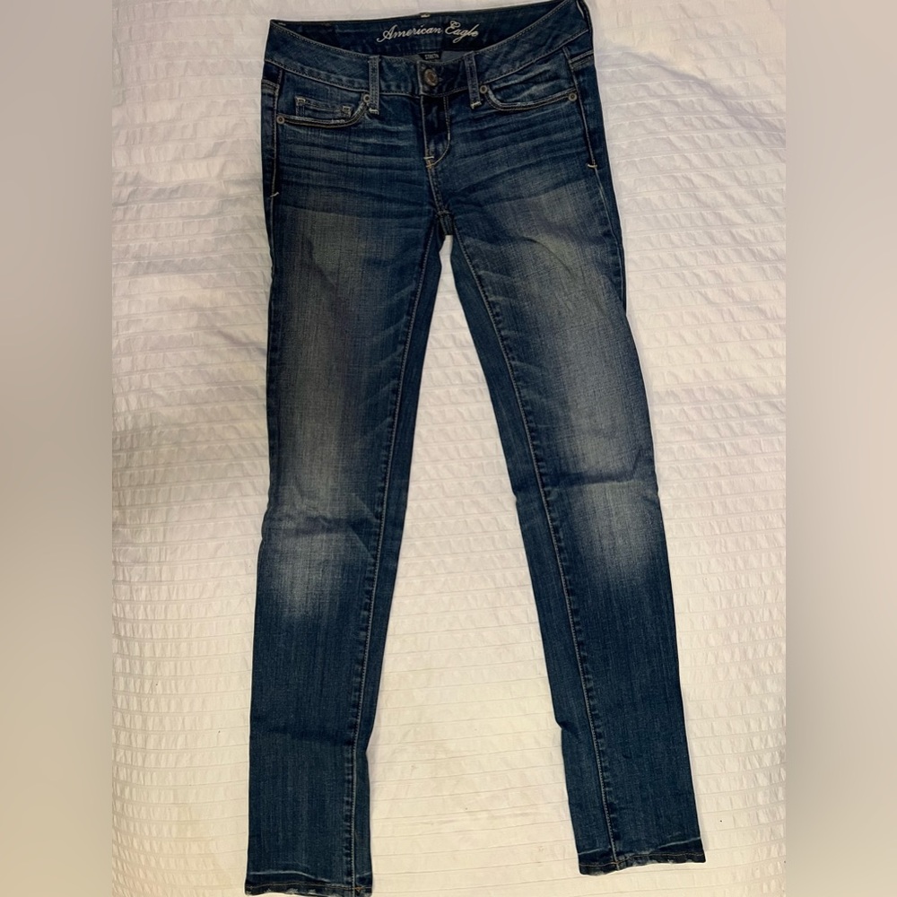 American eagle blue jeans 00 skinny-straight used good condition